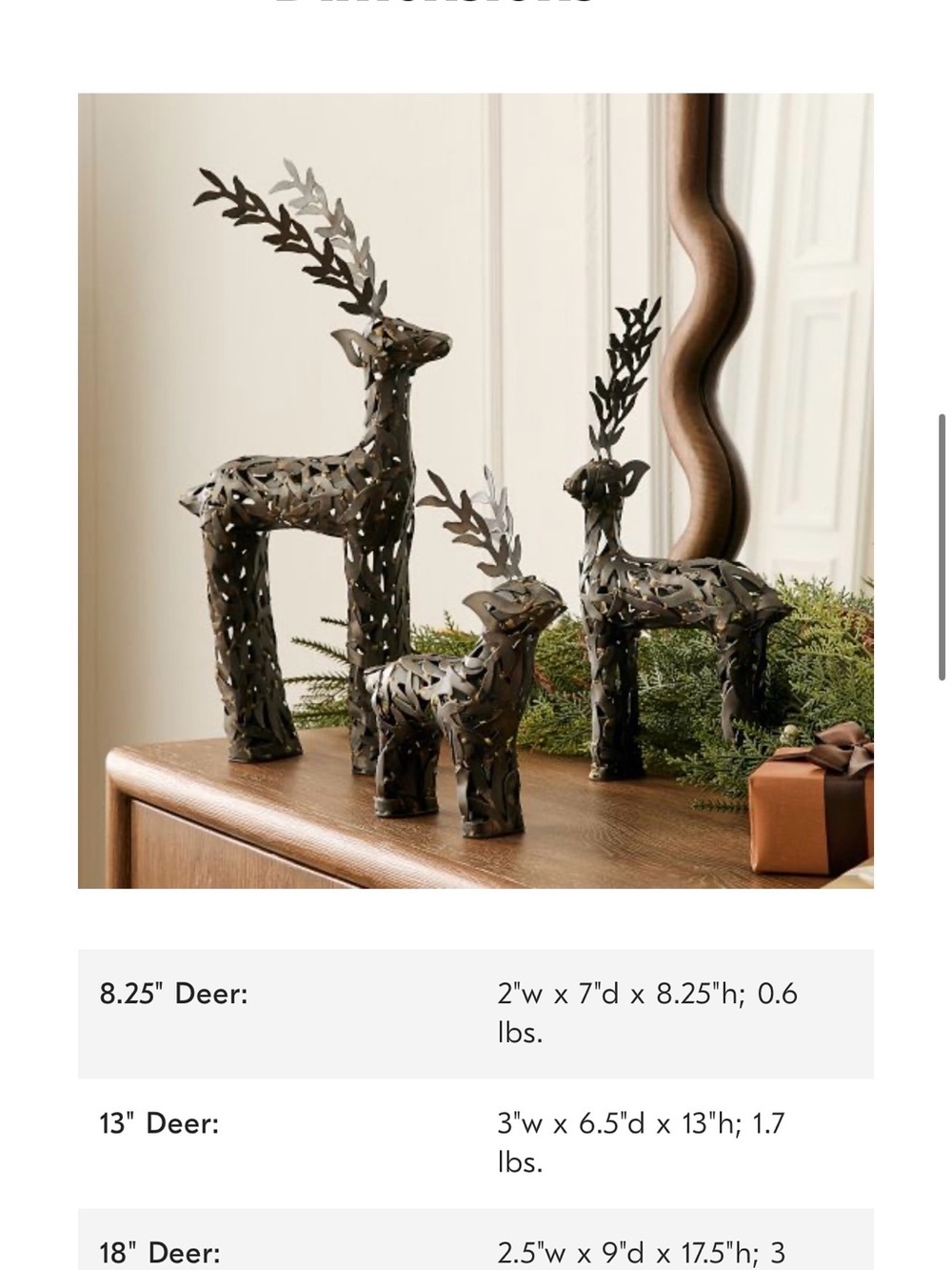 New West Elm Juno Metal Reindeer Christmas Decor, 18”T
